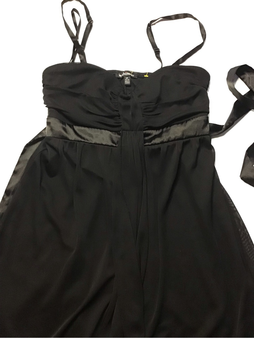 Black le Chateau stretchy Satin bow tie Trim Cocktail Dress size S/P - Picture 12 of 14